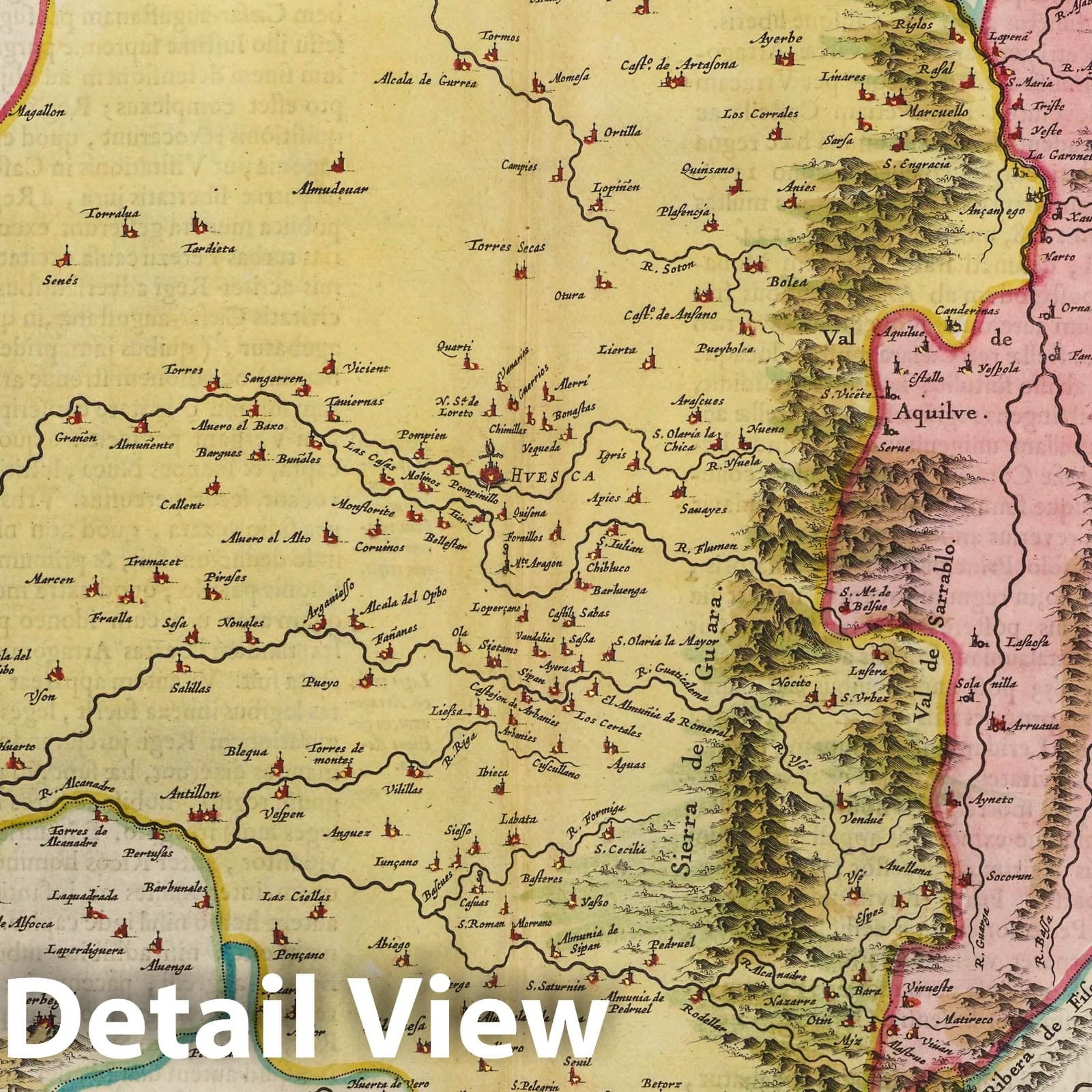 Huesca (Spain), 1665 - Historical Map Print from Blaeu's Atlas Maior