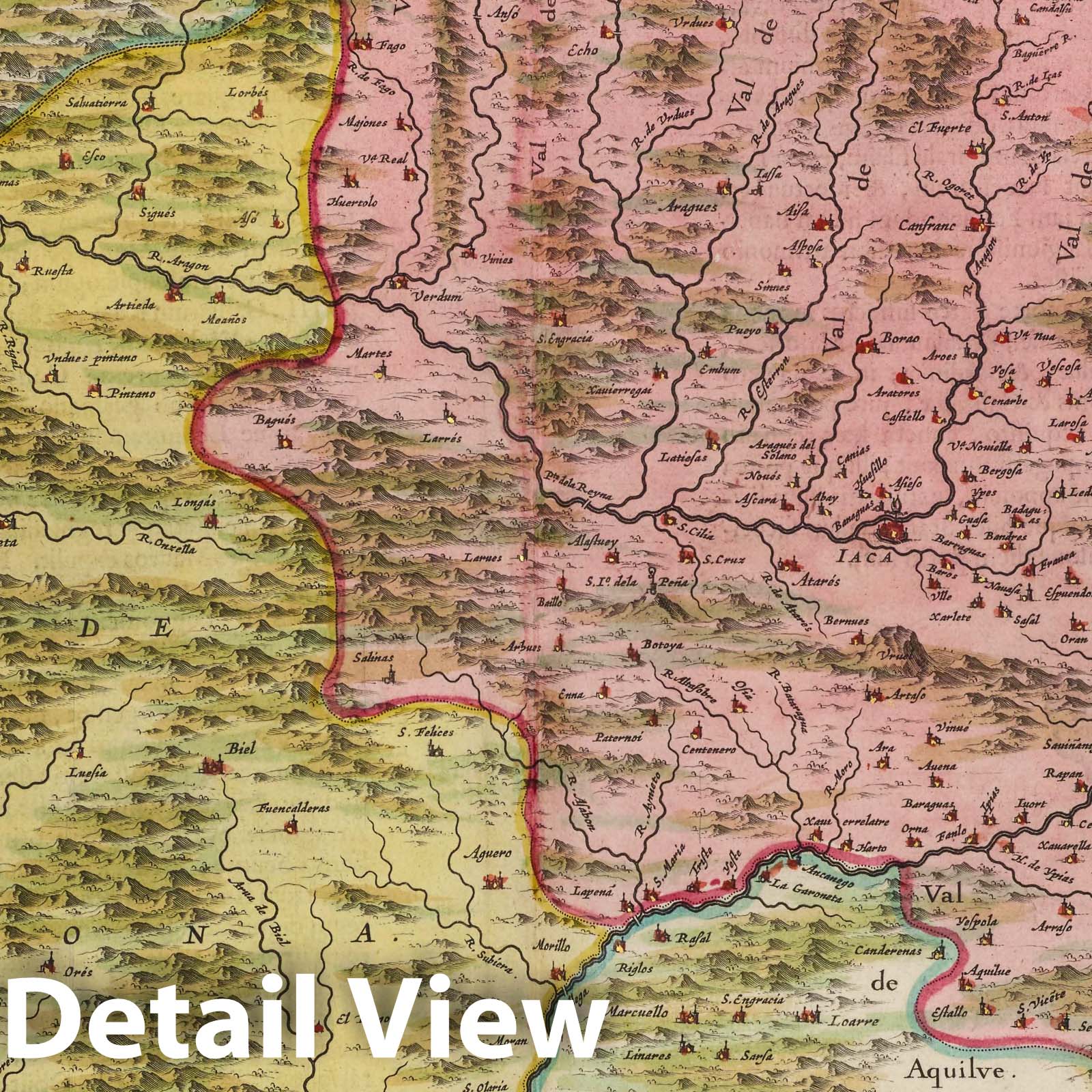 Huesca Region, Spain, 1665 - Blaeu's Atlas Maior Historical Map Print