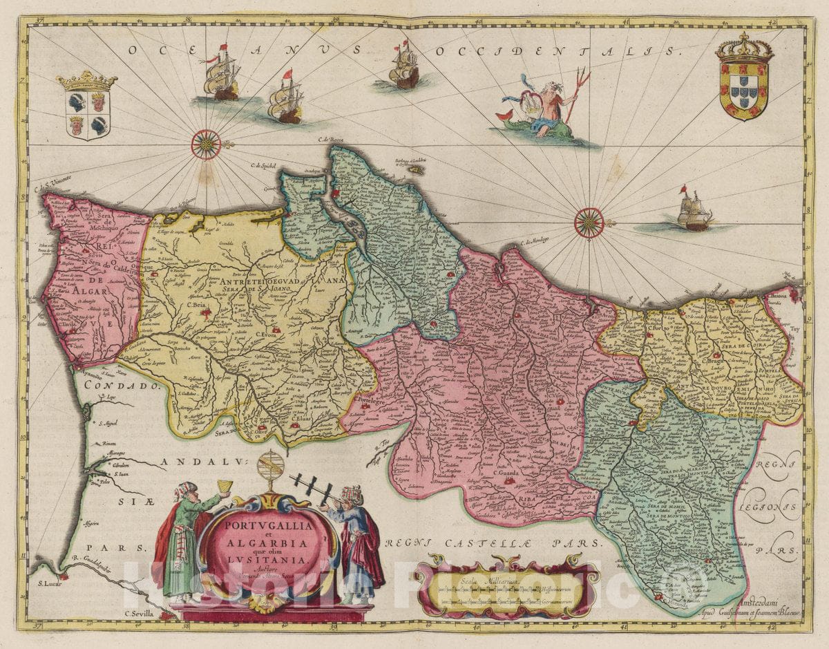 Historic Map : Portugal, Portvgallia et Algarbia, 1665 Atlas , Vintage Wall Art