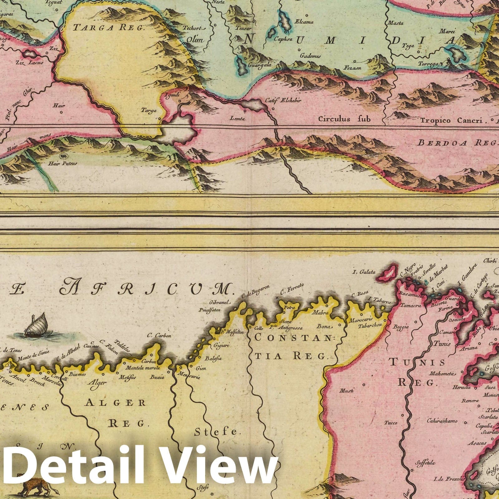 Barbary Coast, North Africa 1665 Historical Map Print