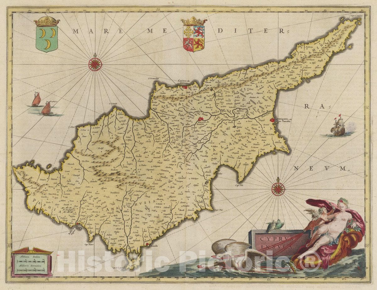 Historic Map : Atlas Maior Sive Cosmographia Blaviana, Qua Solvm, Salvm, Coelvm, Accvratissime Describvntvr. Cyprvs Insvla, 1665 Atlas - Vintage Wall Art