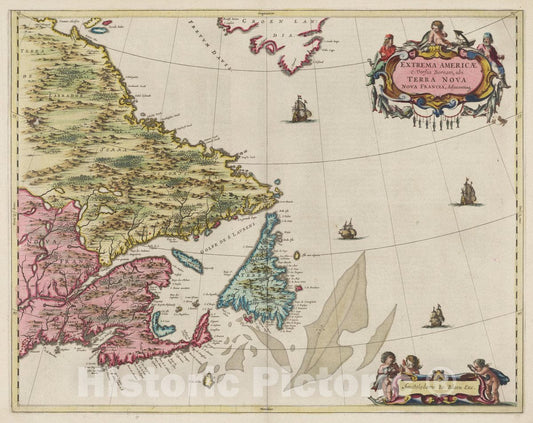 Historic Map : Canada, Nova Scotia, Extrema Americae Versus Boream, 1665 Atlas , Vintage Wall Art