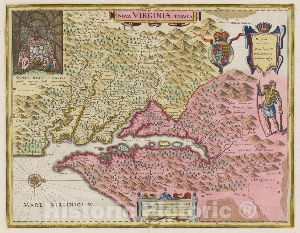Historic Map : Atlas Maior Sive Cosmographia Blaviana, Qua Solvm, Salvm, Coelvm, Accvratissime Describvntvr. Nova Virginiae Tabvla, 1665 Atlas - Vintage Wall Art