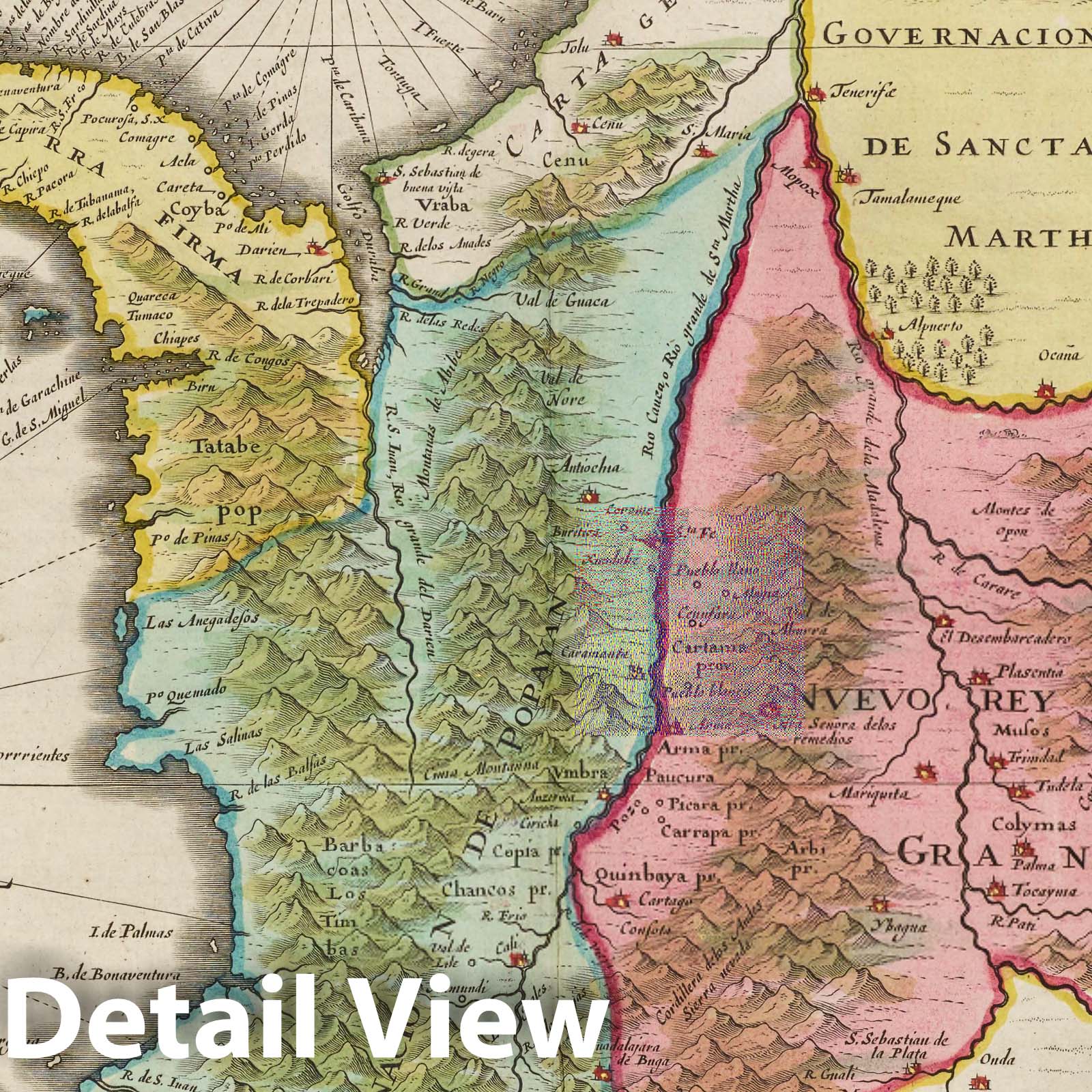 Terra Firma, New Granada, and Popayan, 1665 - Historical Map Print