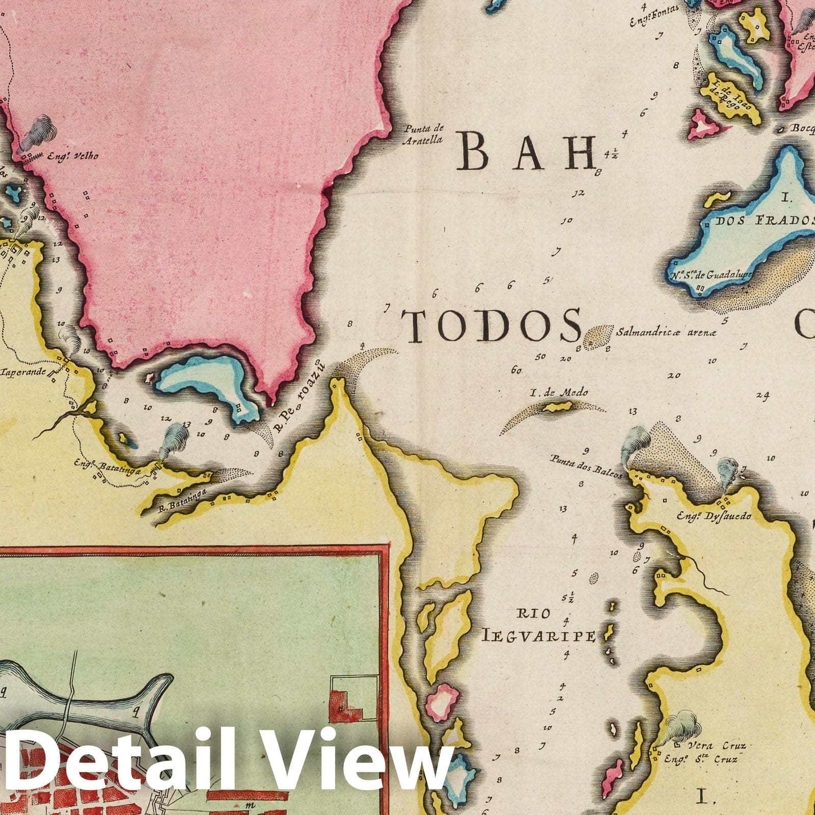 Historic Map : Brazil , Salvador (Brazil), Sinvs Omnivm Sanctorvm, 1665 Atlas , Vintage Wall Art