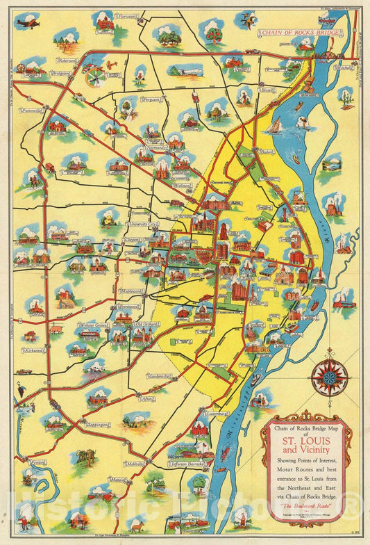 Historic Map : 1940 Chain of Rocks Bridge map of St. Louis and Vicinity - Vintage Wall Art
