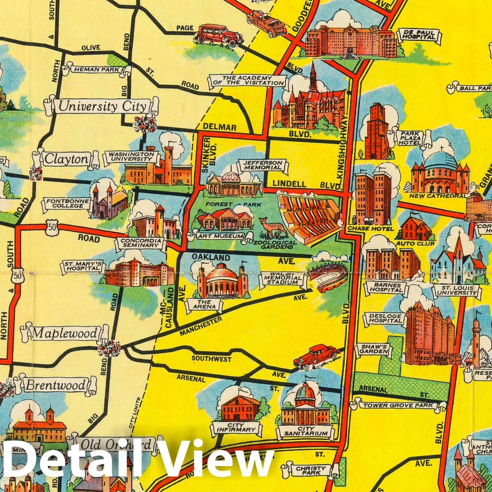Saint Louis and Central United States Pictorial Map, 1940 - Historical Map Print