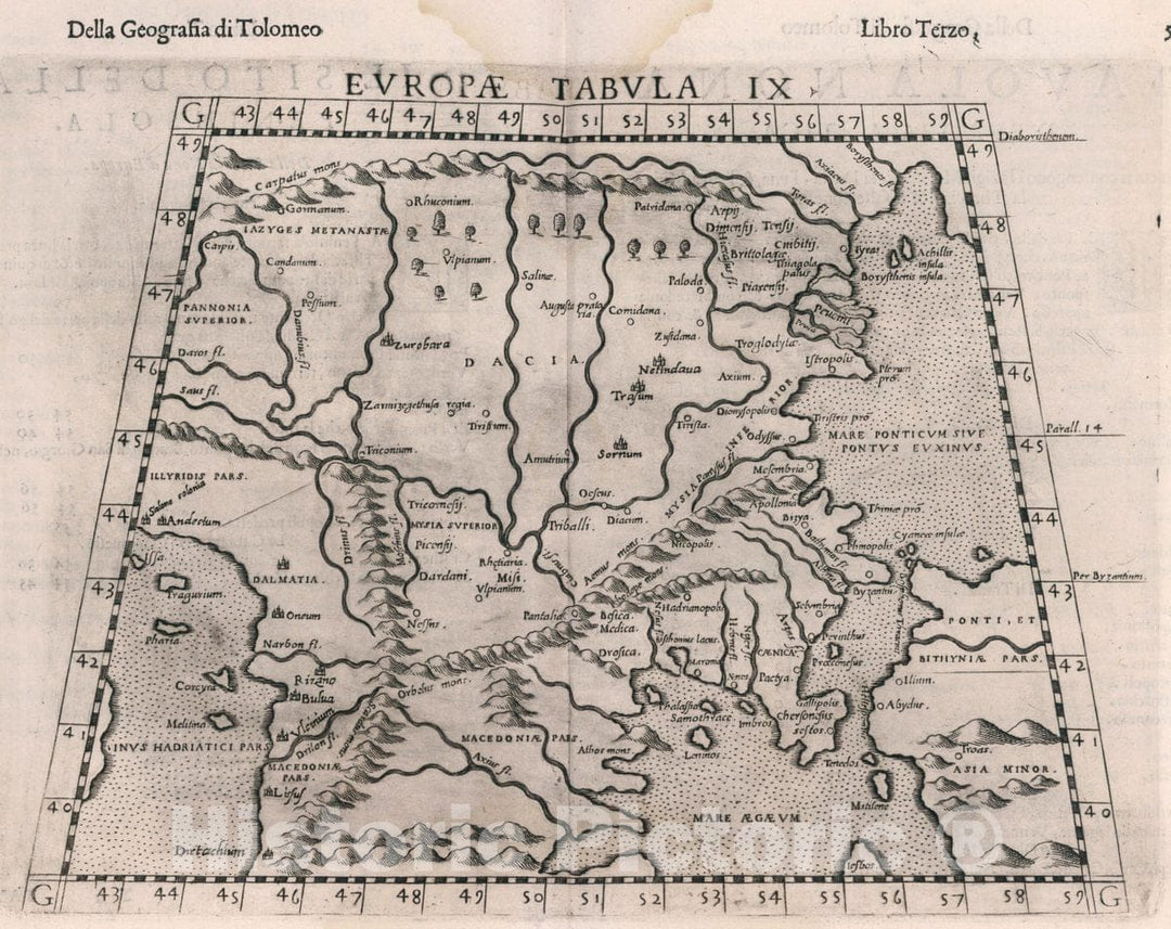 Historic Map : Balkan Peninsula, Europe Tabula Europae IX. Della Geografia di Tolomeo. Libro Terzo, 1599 Atlas , Vintage Wall Art