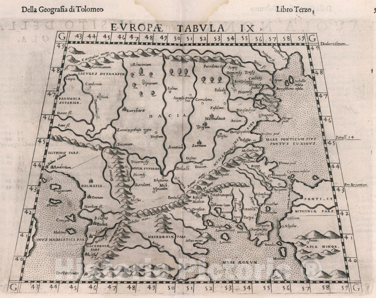 Historic Map : Balkan Peninsula, Europe Tabula Europae IX. Della Geografia di Tolomeo. Libro Terzo, 1599 Atlas , Vintage Wall Art