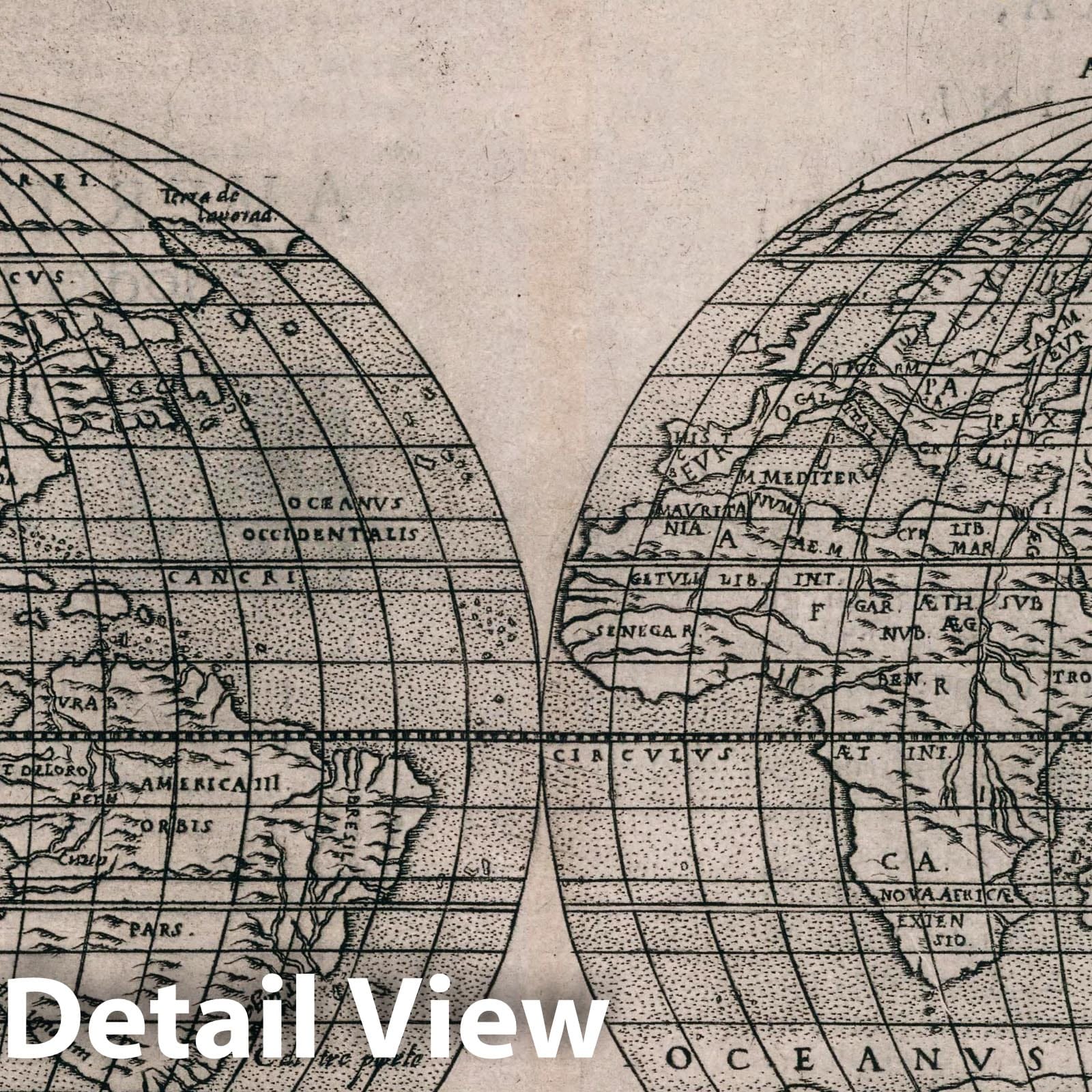 World Map with Double Hemispheres - Nautical Chart, 1599 - Historical Map Reproduction