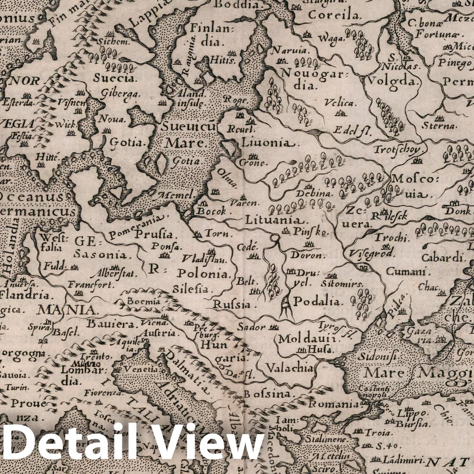 Europe - Nautical Chart, 1599 - Historical Map Print from Ruscelli's Geographia