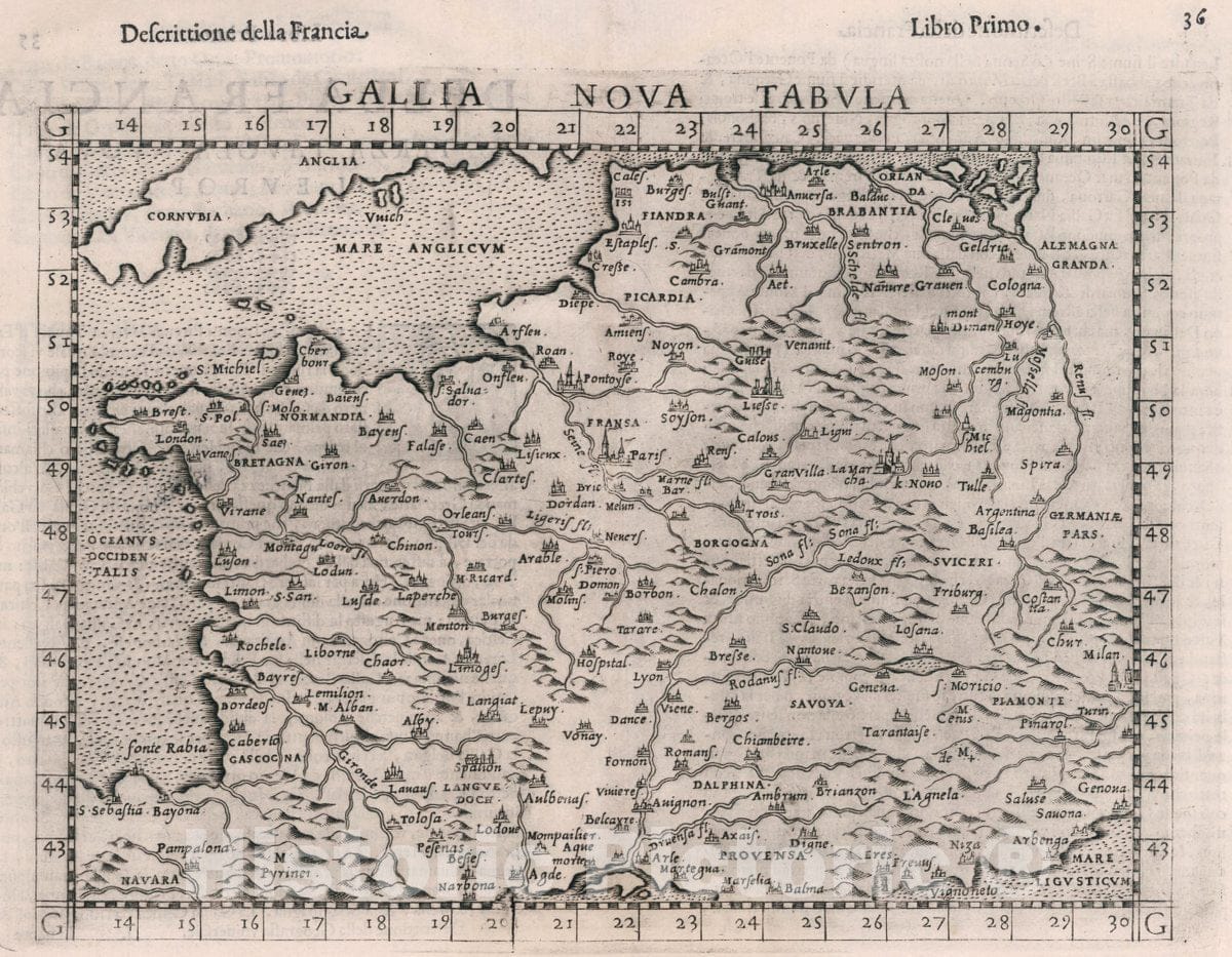 Historic Map : Fance, , Europe Gallia nova tabvla. Descrittione Della Francia. Libro Primo, 1599 Atlas , Vintage Wall Art