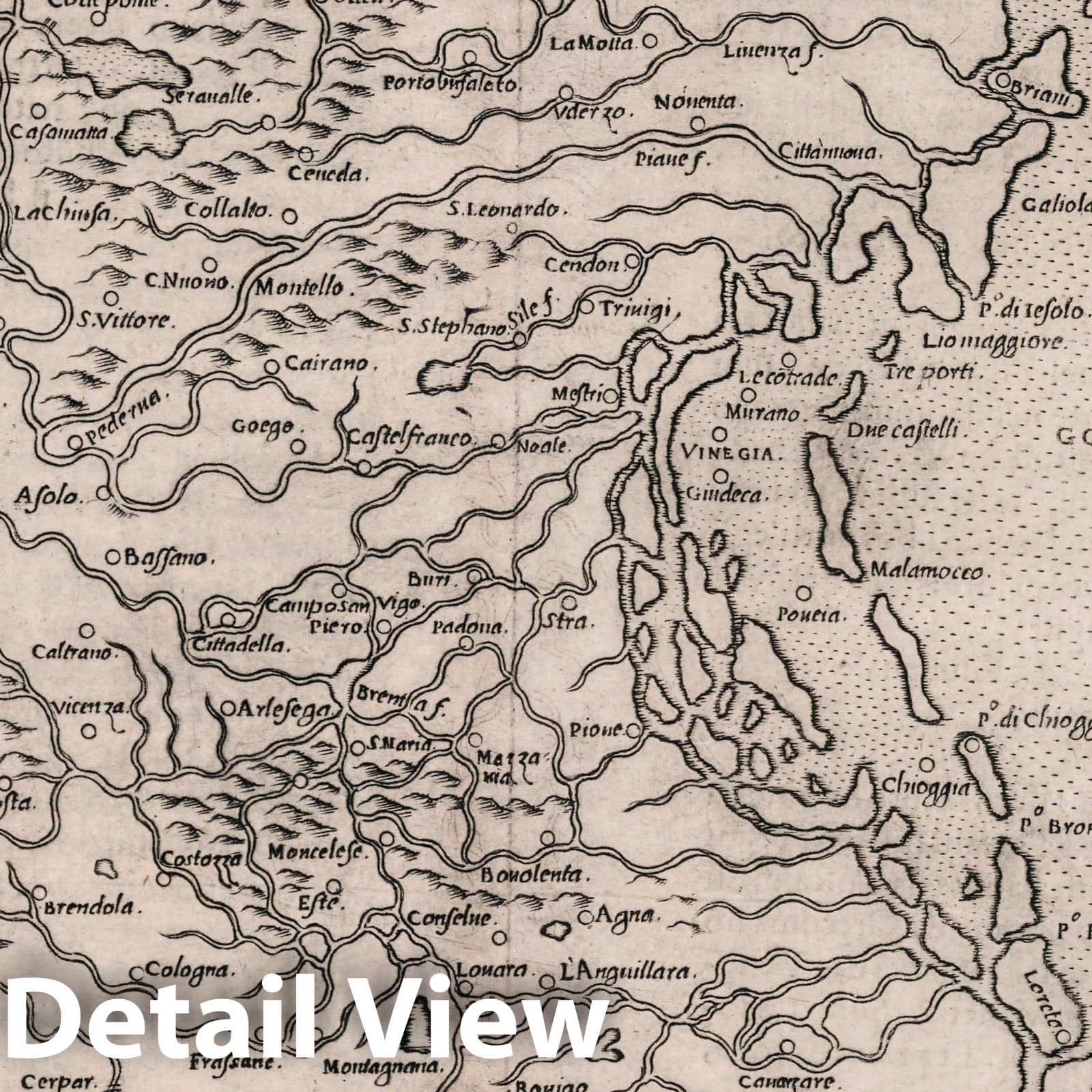 Marca Trivigiana, Italy - Nautical Chart, 1599 - Historical Map Print