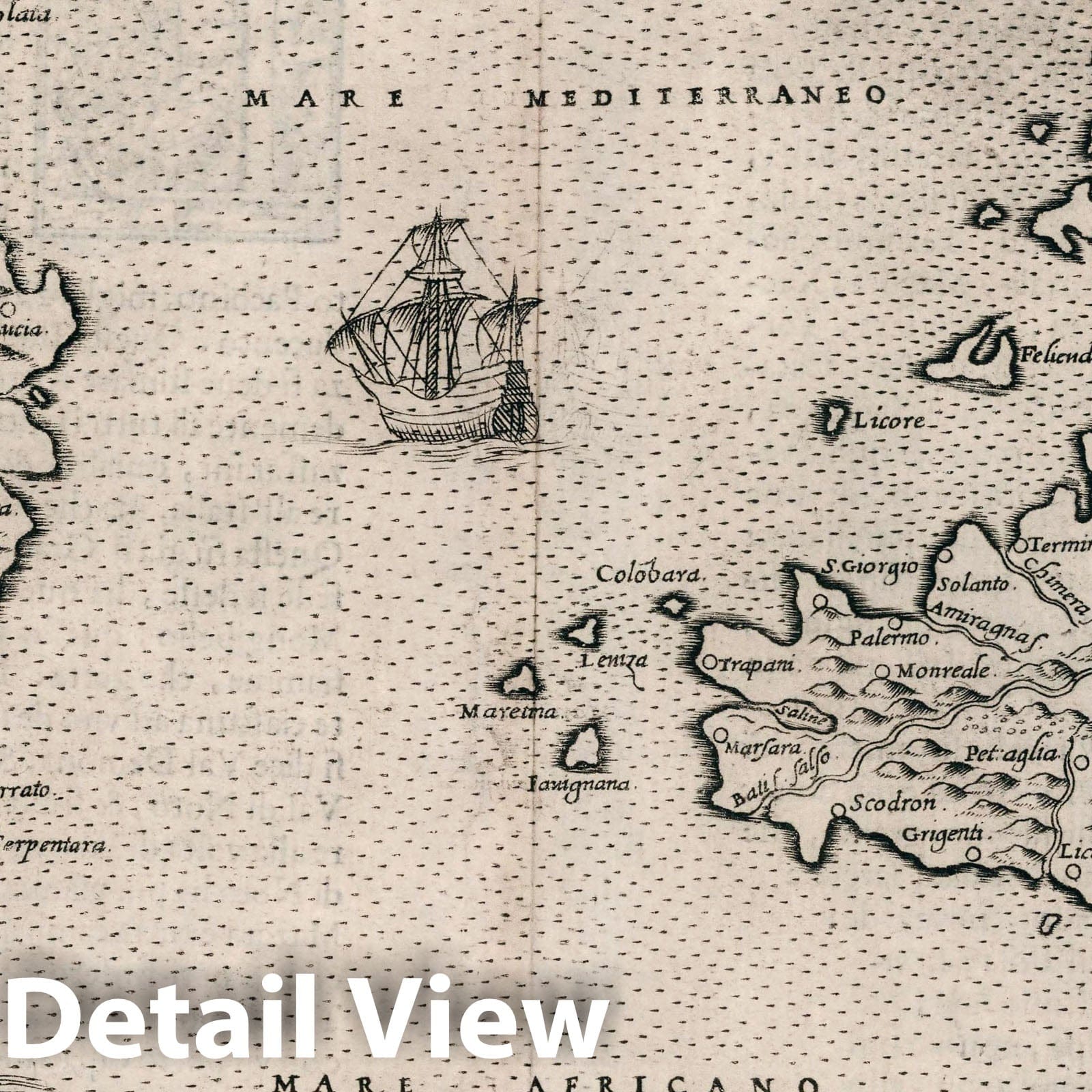 Sardinia and Sicily, Italy - Nautical Chart, 1599 - Historical Map Print