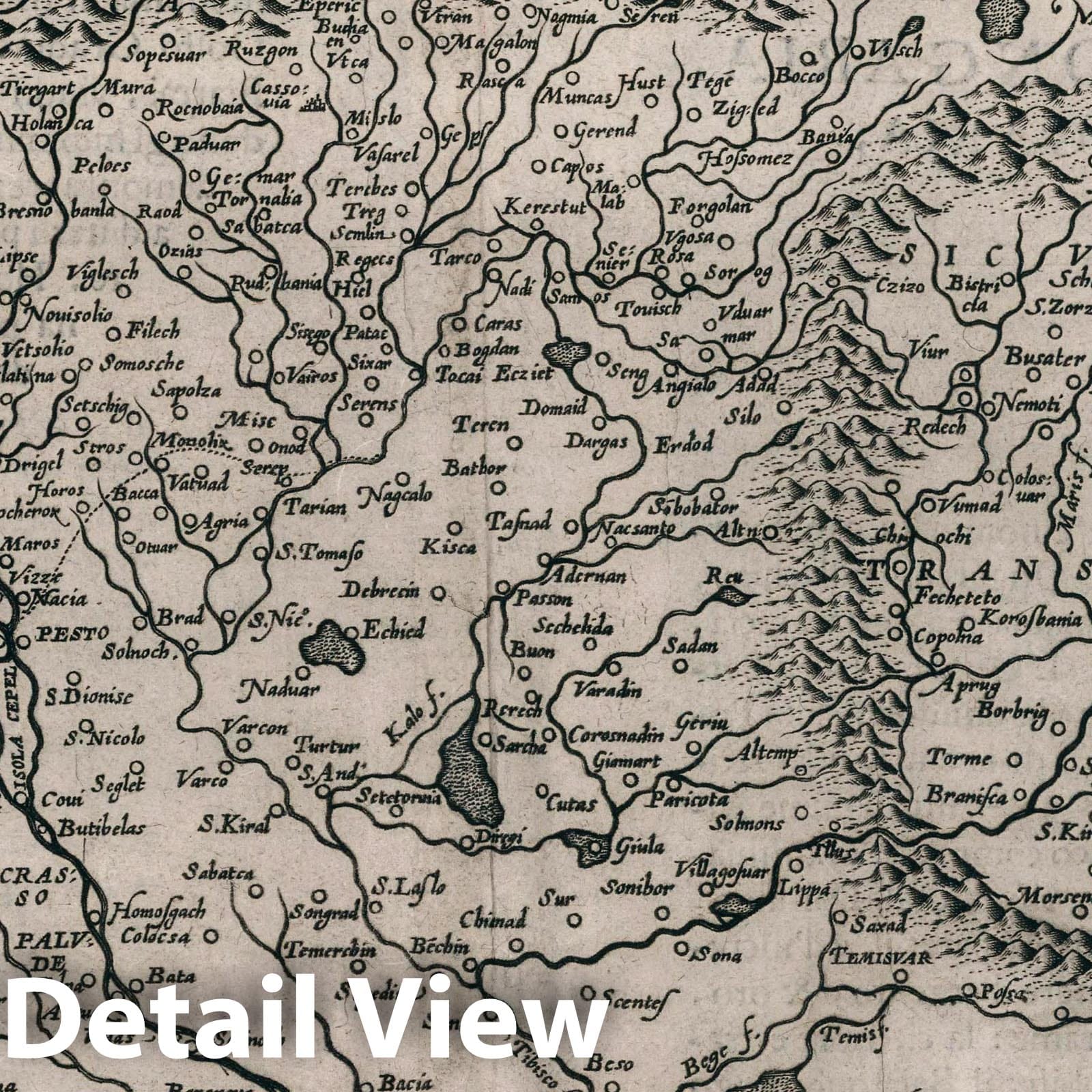 Hungary and Transylvania - 1599 Historical Map Print