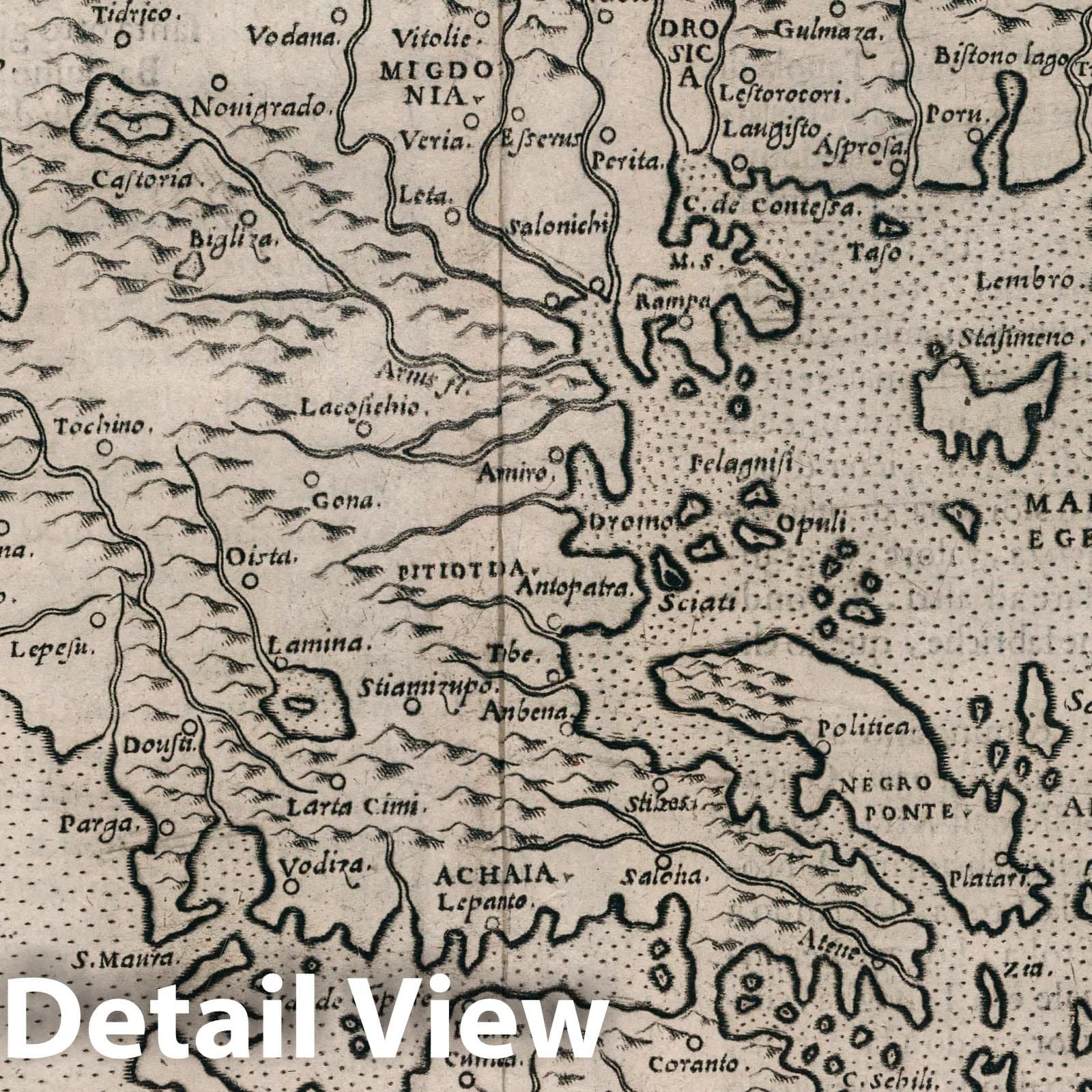 Greece - Nautical Chart, 1599 - Historical Map Print from Ruscelli's Ptolemy