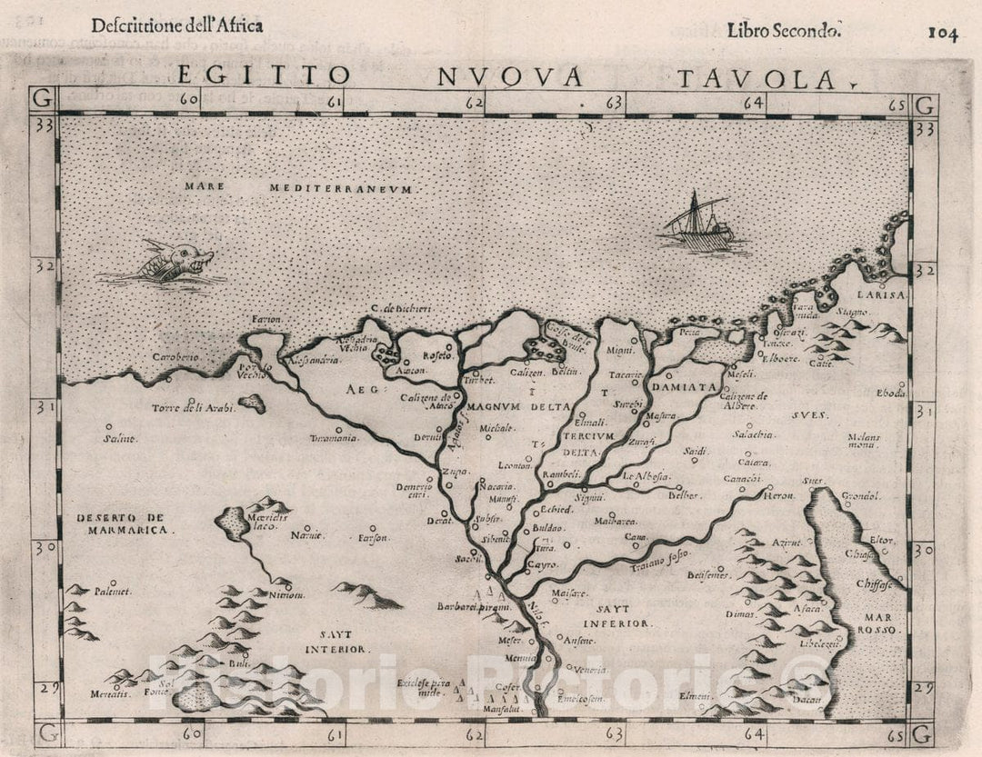 Historic Map : Egypt, , Africa Egitto Nvova tavola. Descrittione dell' Africa. Libro Secondo, 1599 Atlas , Vintage Wall Art