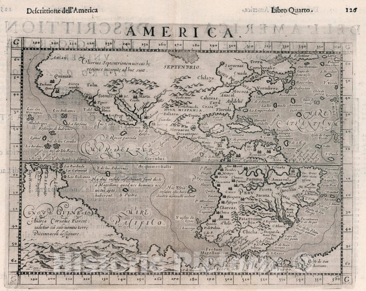 Historic Map : America. Descrittione dell'America. Libro Quarto, 1599 Atlas - Vintage Wall Art