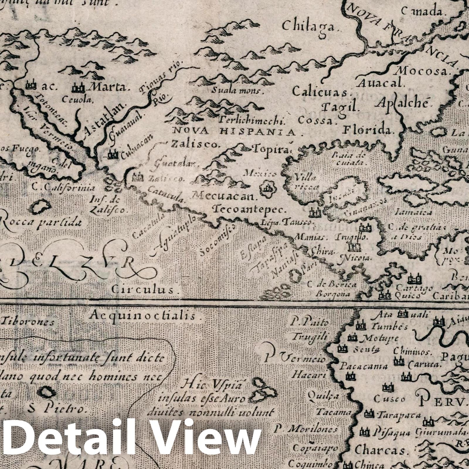 America - Nautical Chart, 1599 - Historical Map Print from Ruscelli's Ptolemy