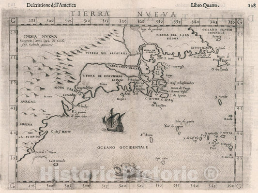 Historic Map : Tierra Nveva. Descrittione dell'America. Libro Quarto, 1599 Atlas - Vintage Wall Art