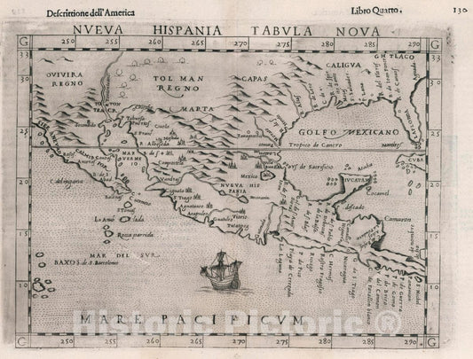 Historic Map : United States, , Central America Nveva Hispania tabvla nova. Descrittione dell'America. Libro Quarto, 1599 Atlas , Vintage Wall Art