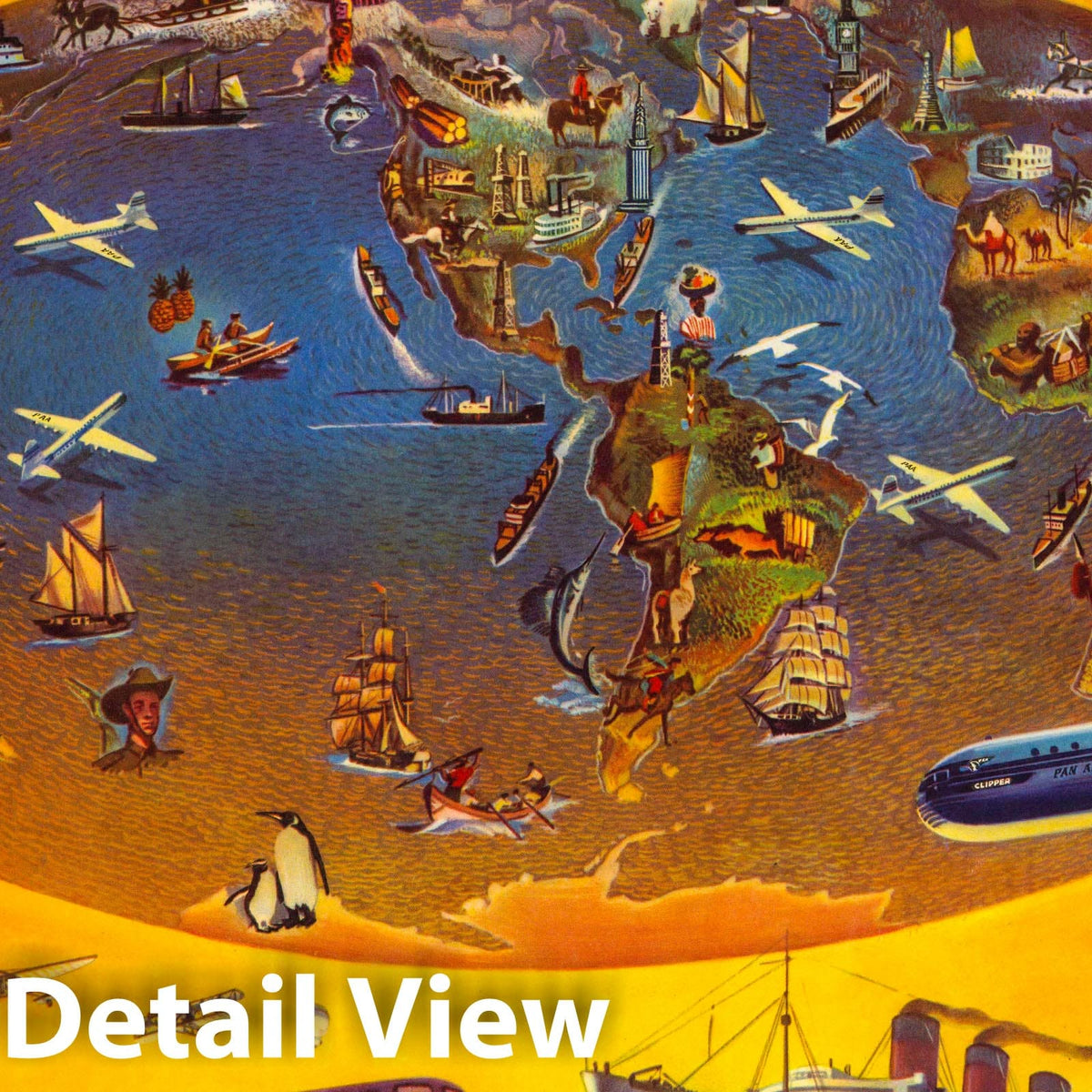 Pan Am - World Airline Routes, 1946 - Pictorial Aviation Map Print