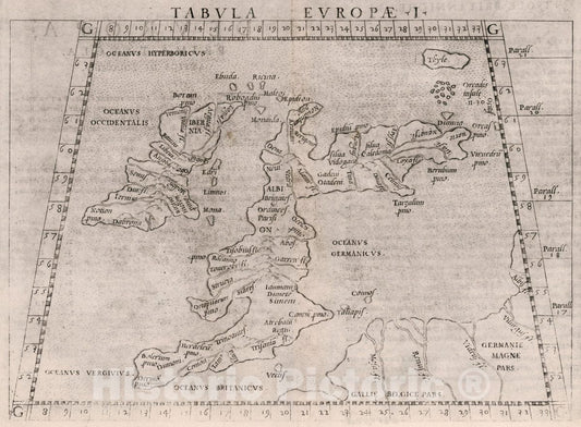 Historic Map : Great Britain, British Isles, Europe Tabvla Evropae I. D'Evropa, Prima Tavola. Antica di Tolomeo, 1561 Atlas , Vintage Wall Art
