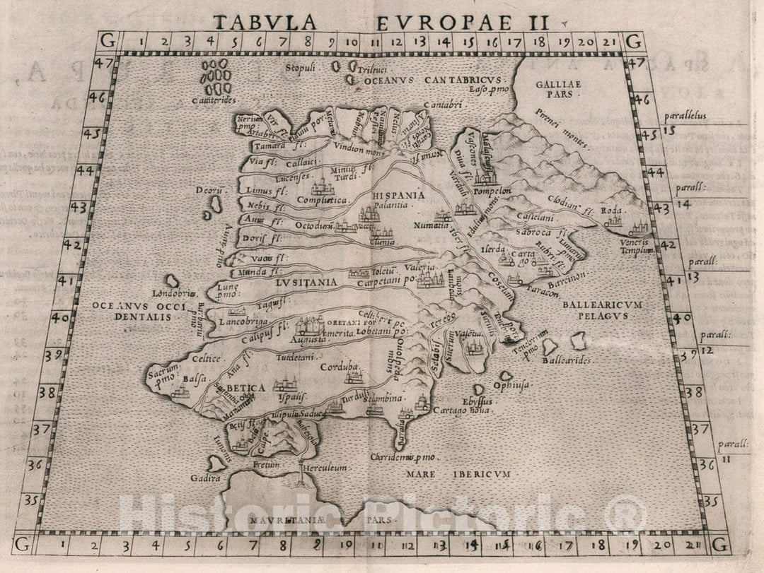 Historic Wall Map : Iberian Peninsula, Europe Tabvla Evropae II. D'Evropa,Tavola seconda Antica, 1561 Atlas , Vintage Wall Art