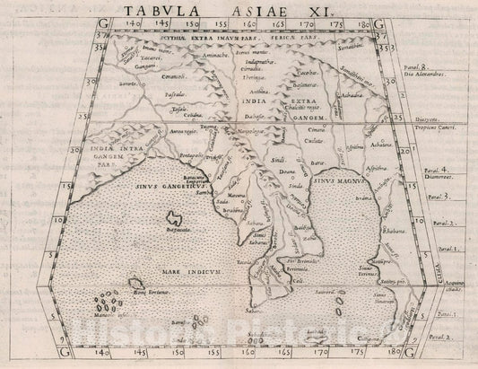 Historic Map : India, Southeast Asia Tabvla Asiae XI. Dell' Asia,Tavola XI antica, 1561 Atlas , Vintage Wall Art