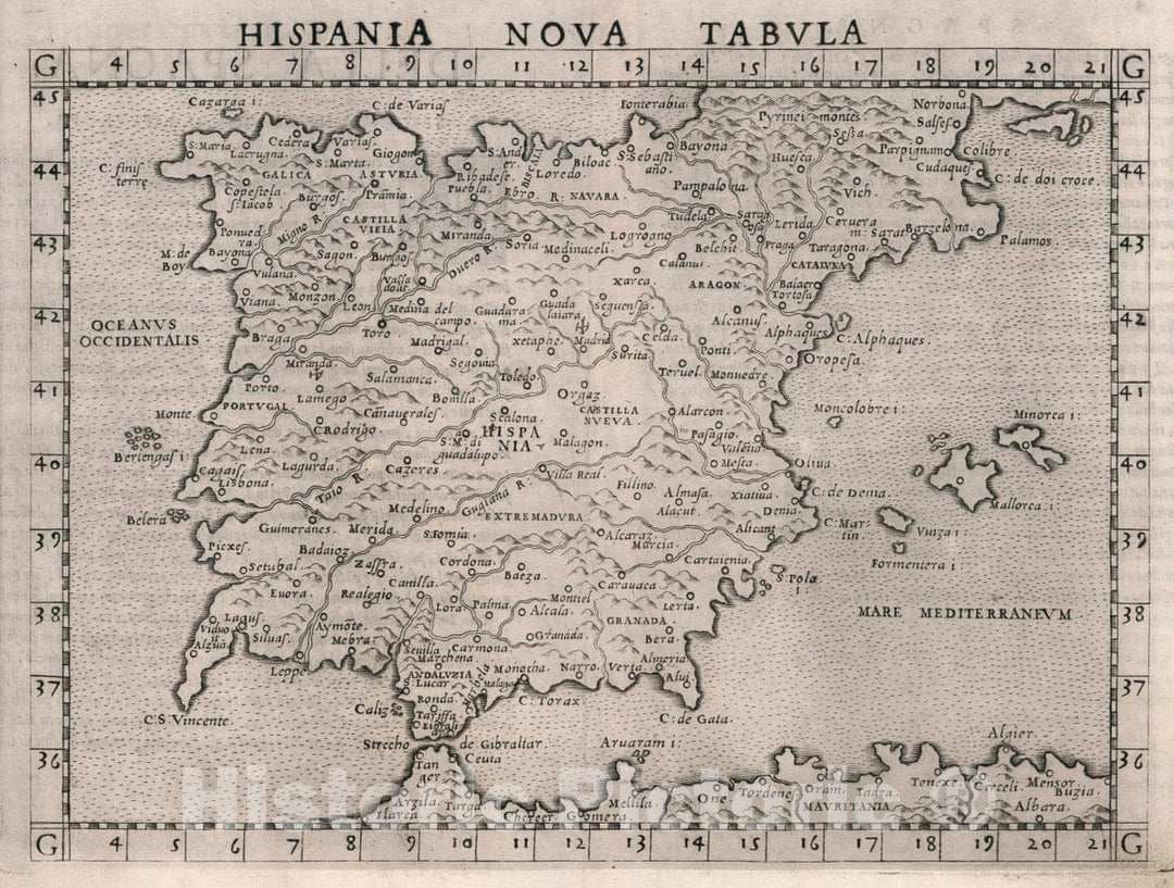 Historic Map : Spain, , Europe Hispania nova tabvla. Della Spagna. Seconda nvova tavola d'Evropa, 1561 Atlas , Vintage Wall Art