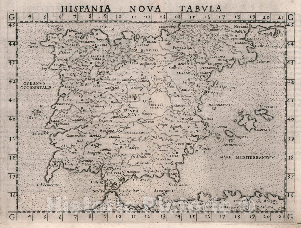 Historic Map : Spain, , Europe Hispania nova tabvla. Della Spagna. Seconda nvova tavola d'Evropa, 1561 Atlas , Vintage Wall Art