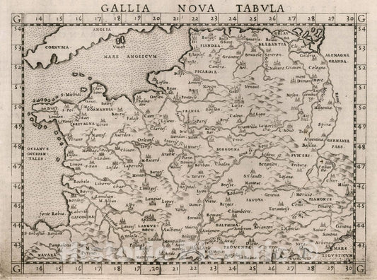 Historic Map : France, , Europe Gallia nova tabvla. Della Gallia, 1561 Atlas , Vintage Wall Art