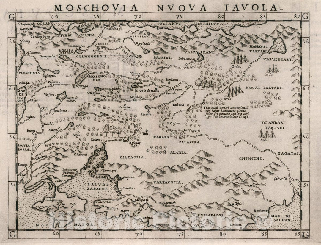 Historic Map : Russia, , Europe Moschovia nvova tavola. Moscovia, Decima Tavola Nvova, 1561 Atlas , Vintage Wall Art