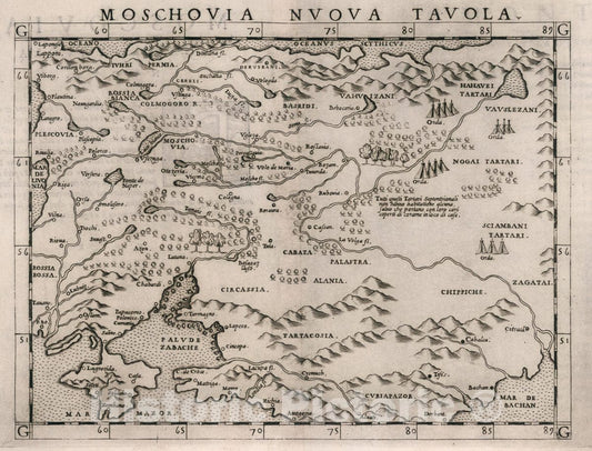 Historic Map : Russia, , Europe Moschovia nvova tavola. Moscovia, Decima Tavola Nvova, 1561 Atlas , Vintage Wall Art