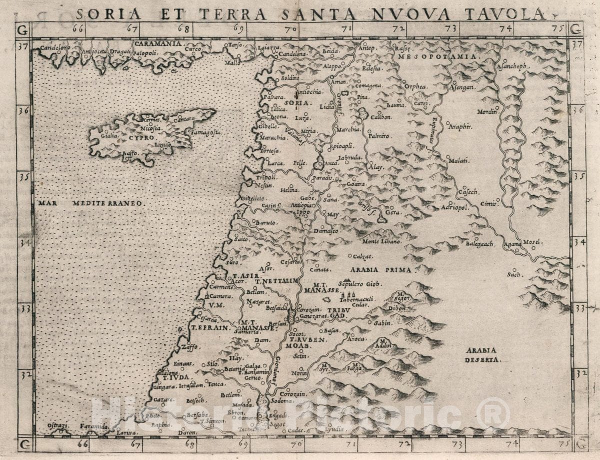 Historic Map : Syria, Holy Land Soria et Terra Santa Nuova Tavola, 1561 Atlas , Vintage Wall Art