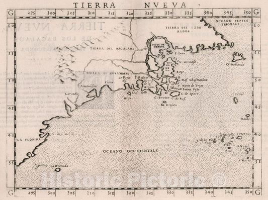 Historic Map : Tierra Nveva. Tierra nveva, Trentesimaseconda tavola nvova, 1561 Atlas - Vintage Wall Art