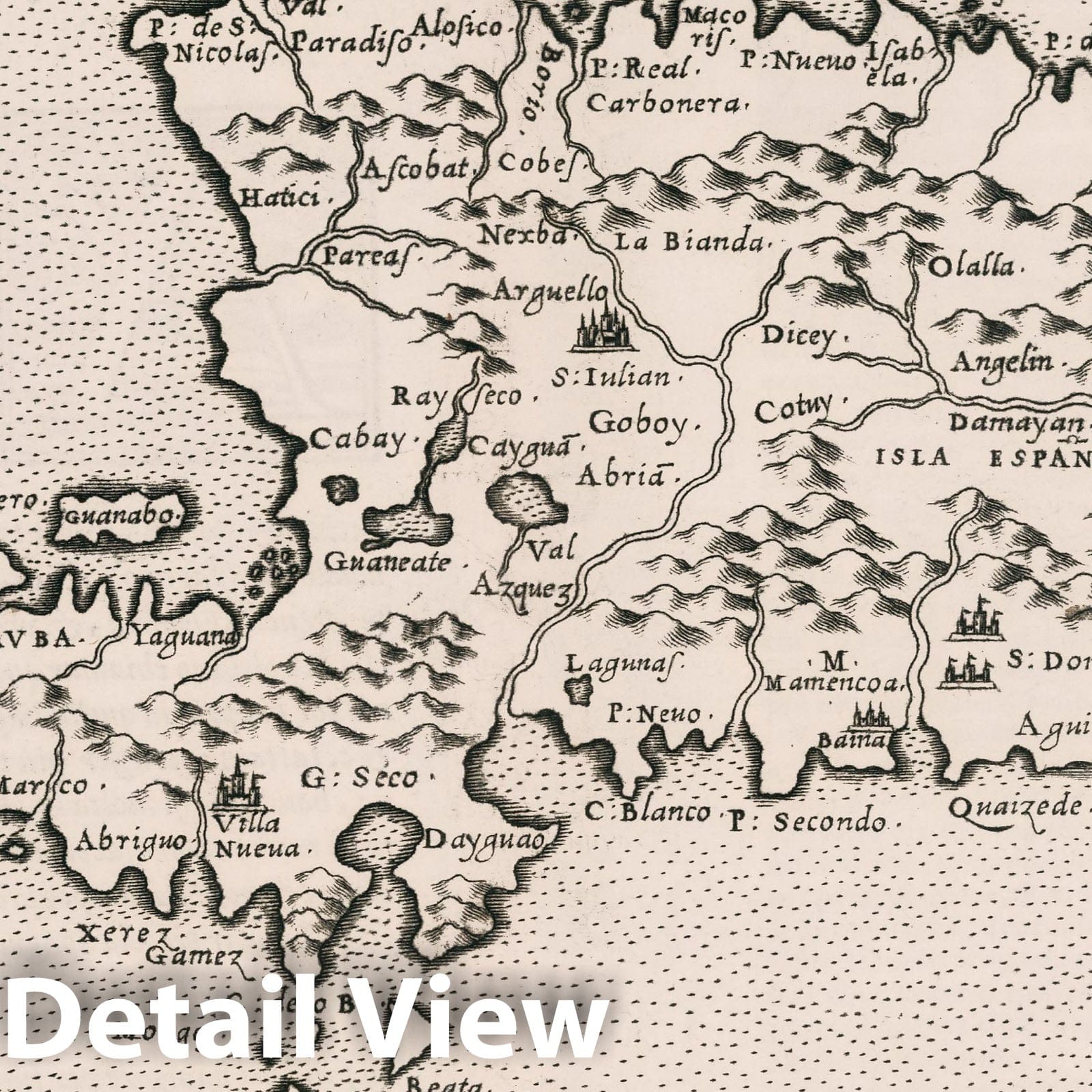 Historic Map : Haiti, Hispaniola Isola Spagnola nova. Ysla Espaniola nveva, Trentesimaqvarta tavola nvova, 1561 Atlas , Vintage Wall Art