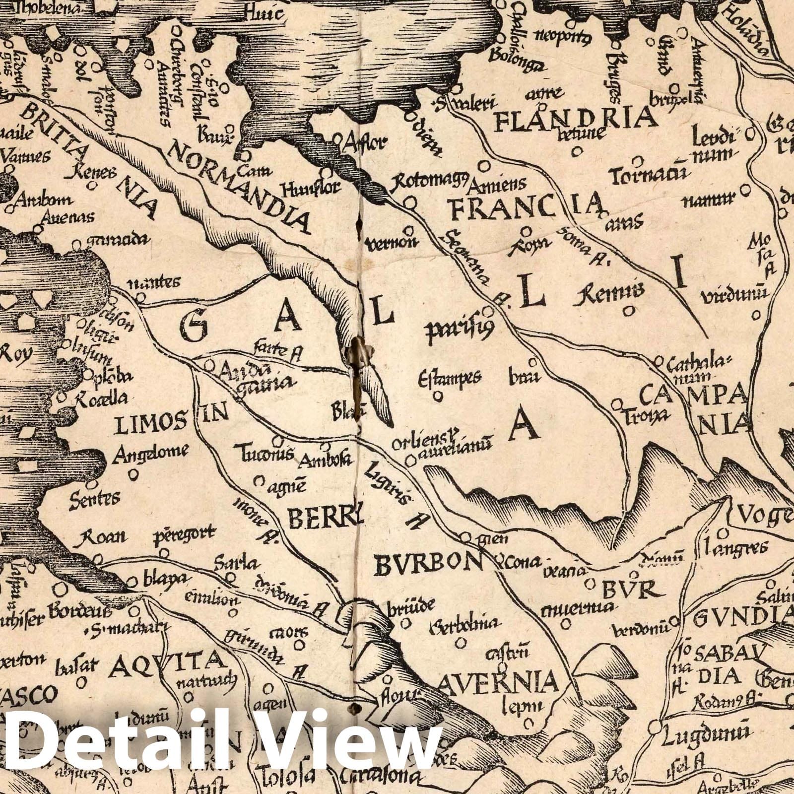 Historic Map : France, Tabula noua Galliae. Claudii Ptolemaei Alexandrini Geographicae enarrationis libri octo, 1541 Atlas , Vintage Wall Art