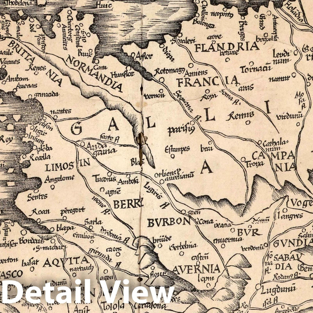 Historic Map : France, Tabula noua Galliae. Claudii Ptolemaei Alexandrini Geographicae enarrationis libri octo, 1541 Atlas , Vintage Wall Art