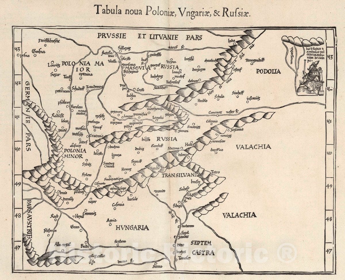 Historic Map : Russia, Tabula noua Poloniae, Vngariae, Russiae, 1541 Atlas , Vintage Wall Art