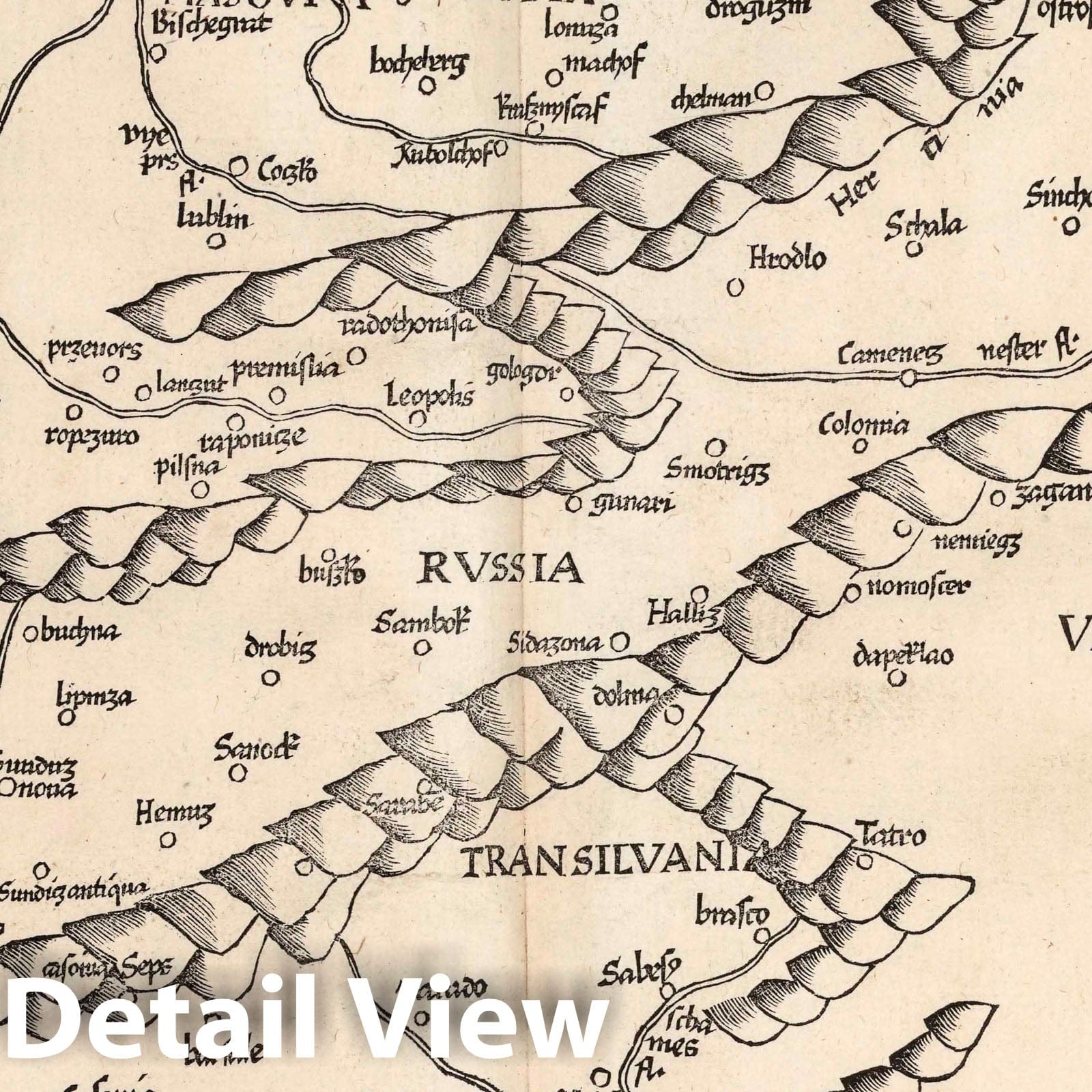 Poland, Hungary, and Russia - River Map, 1541 - Historical Map Print