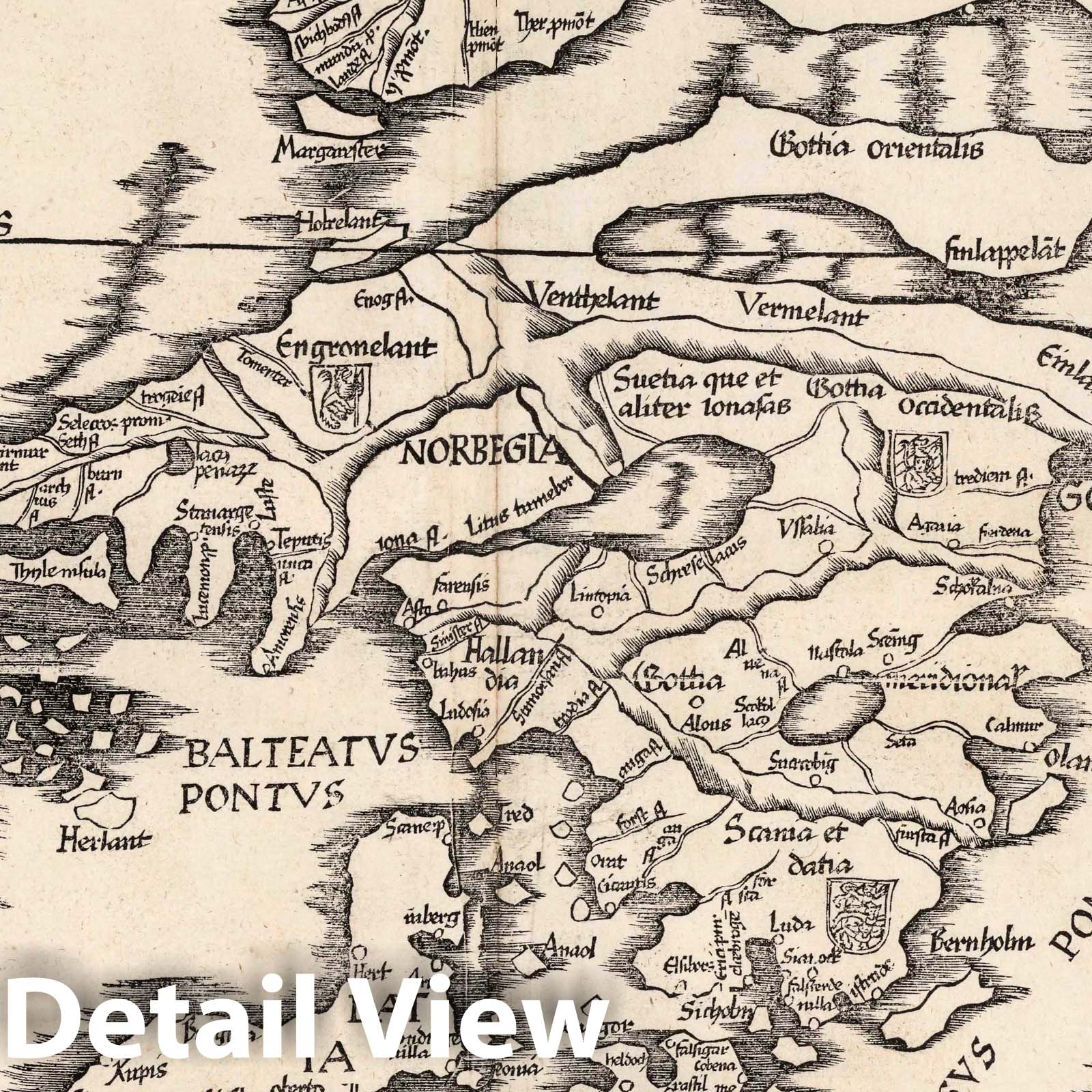 Norway and Gotland - River Map, 1541 - Historical Map Print