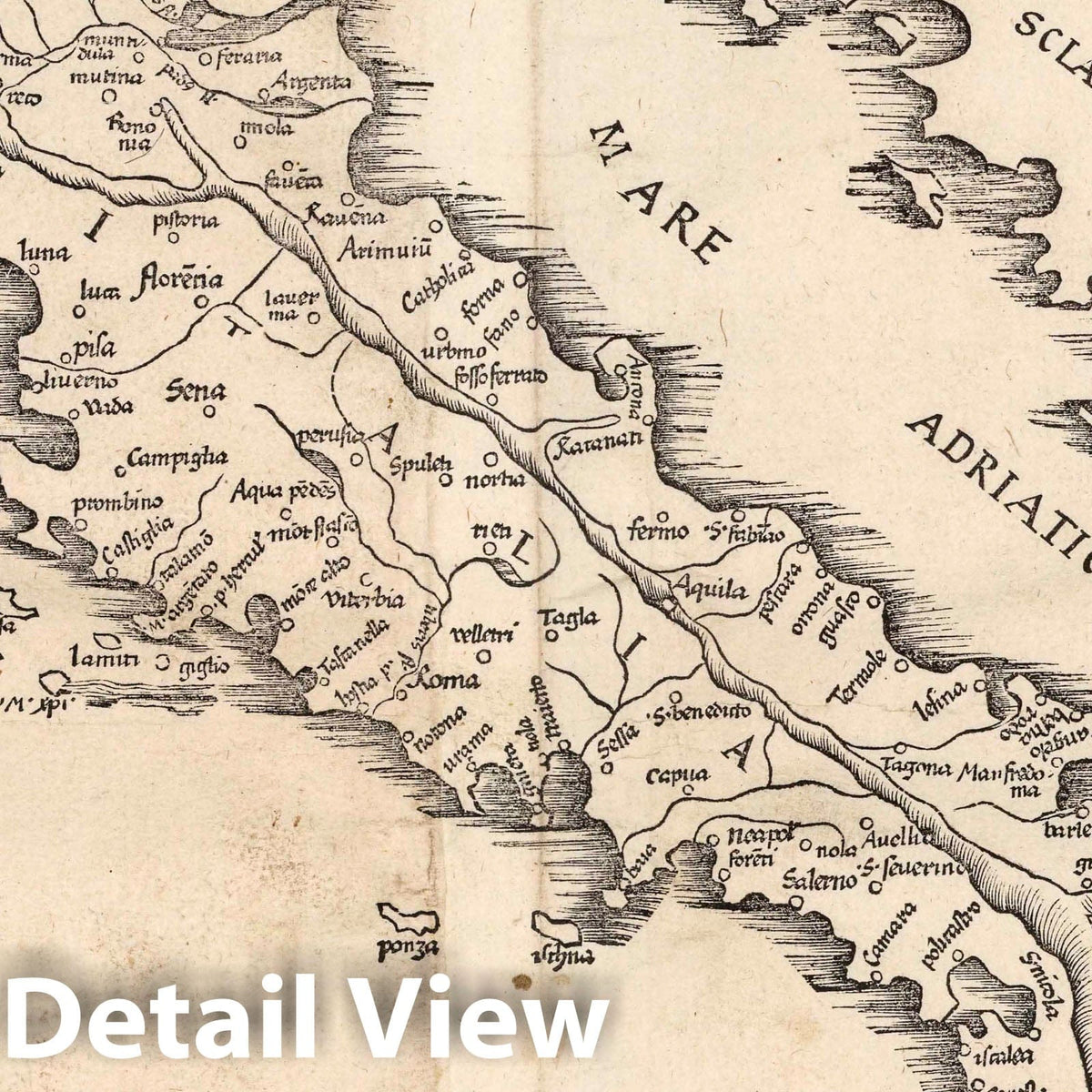 Italy - River Map, 1541 - Historical Map Print