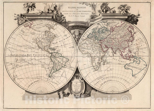 Historic Map : 1. Mappe Monde ou Description du Globe Terrestre, 1784 Atlas - Vintage Wall Art