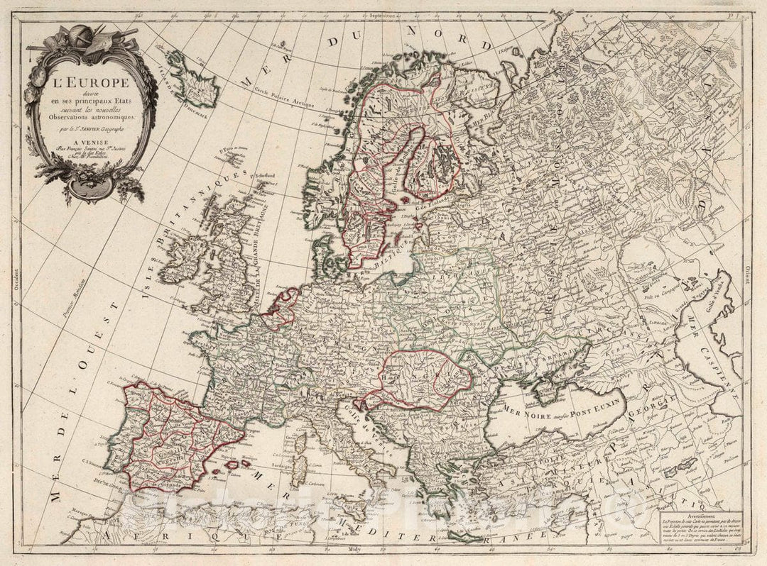 Historic Map : 3. L'Europe divisee en SES principaux Etats, 1784 Atlas - Vintage Wall Art