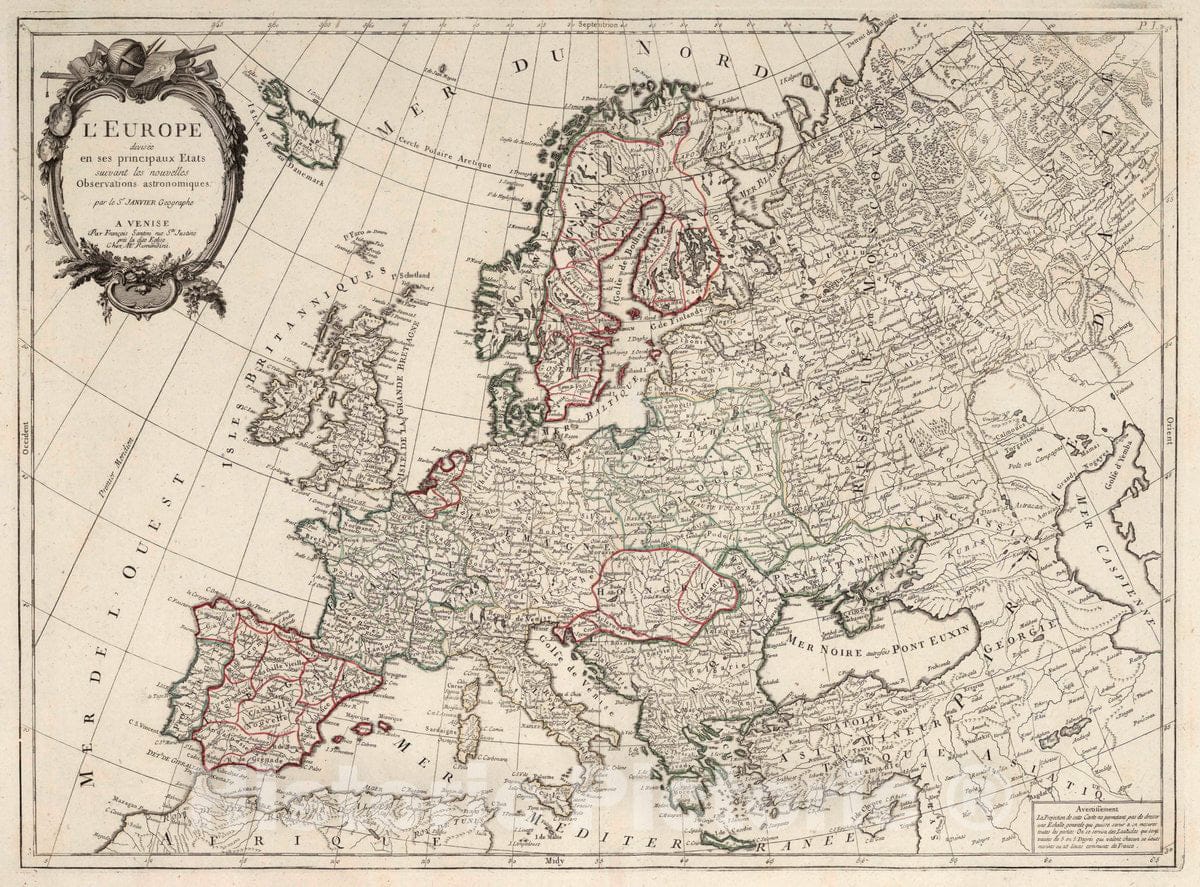 Historic Map : 3. L'Europe divisee en SES principaux Etats, 1784 Atlas - Vintage Wall Art