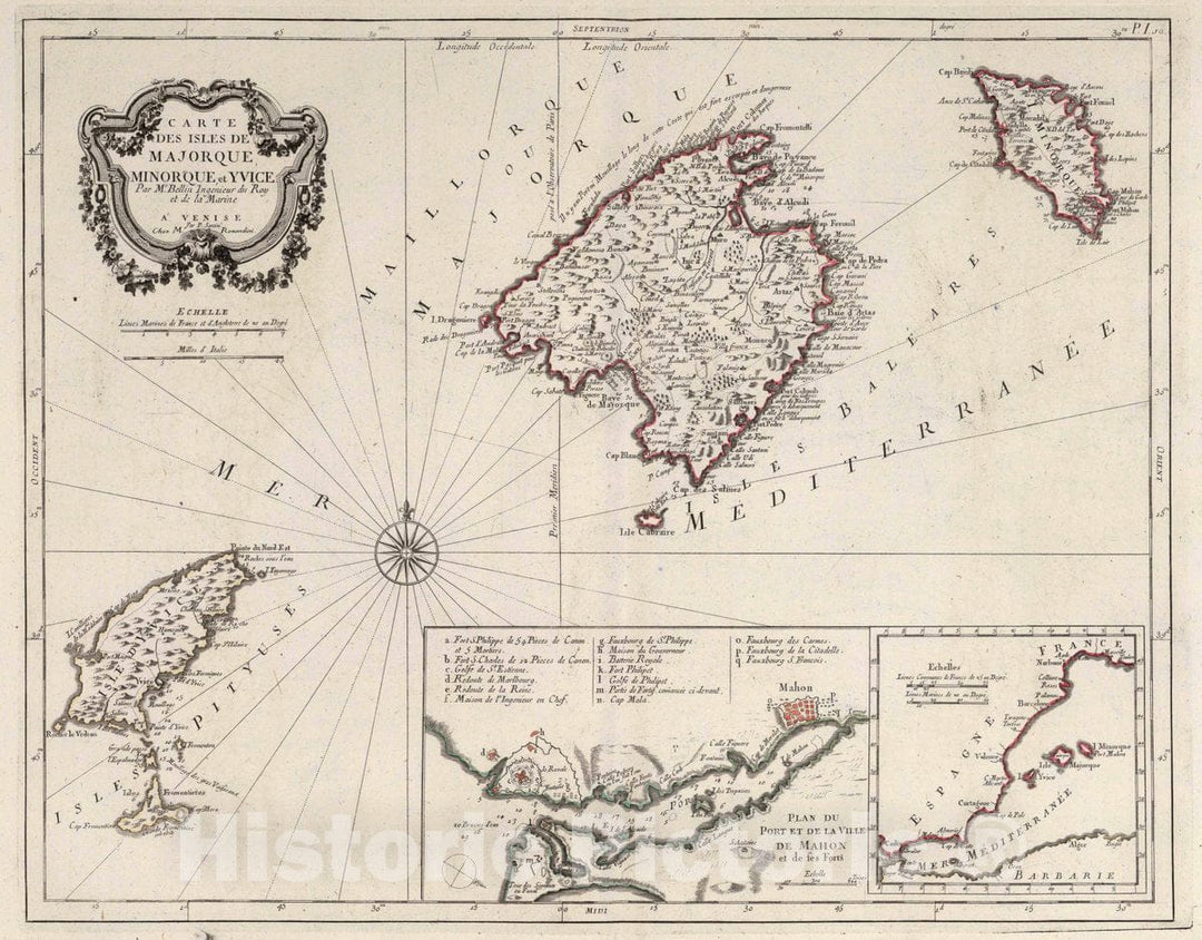 Historic Map : Balearic Islands 10. Carte des Isles de Majorque, Minorque et Yvice, 1784 Atlas , Vintage Wall Art