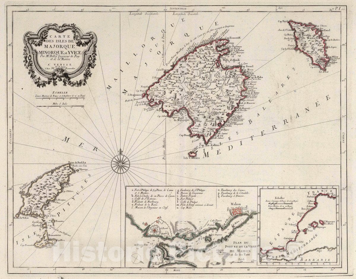 Historic Map : Balearic Islands 10. Carte des Isles de Majorque, Minorque et Yvice, 1784 Atlas , Vintage Wall Art