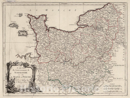 Historic Map : Normandy , France 13. Carte du Gouvernement de Normandie avec celui du Maine et Perche, 1777 Atlas , Vintage Wall Art