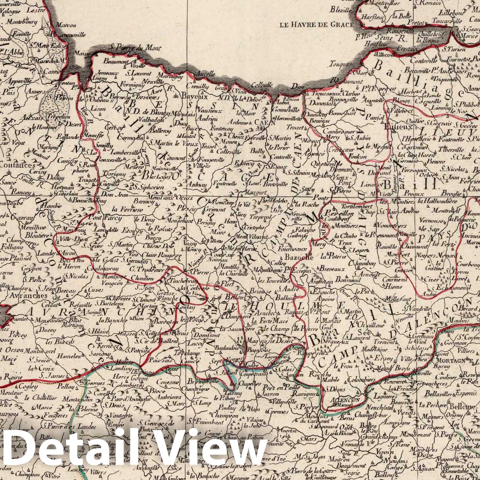 Historic Map : Normandy , France 13. Carte du Gouvernement de Normandie avec celui du Maine et Perche, 1777 Atlas , Vintage Wall Art